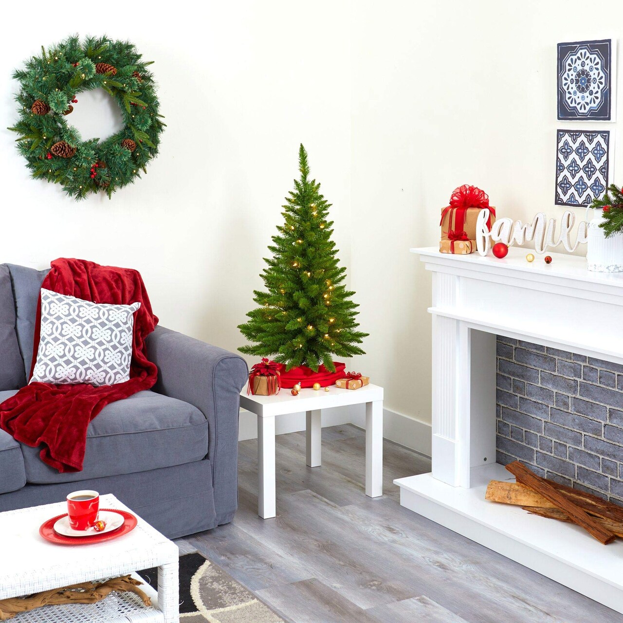 3' Prelit Tabletop Christmas Tree with Burlap Base Festive & Ready to Shine